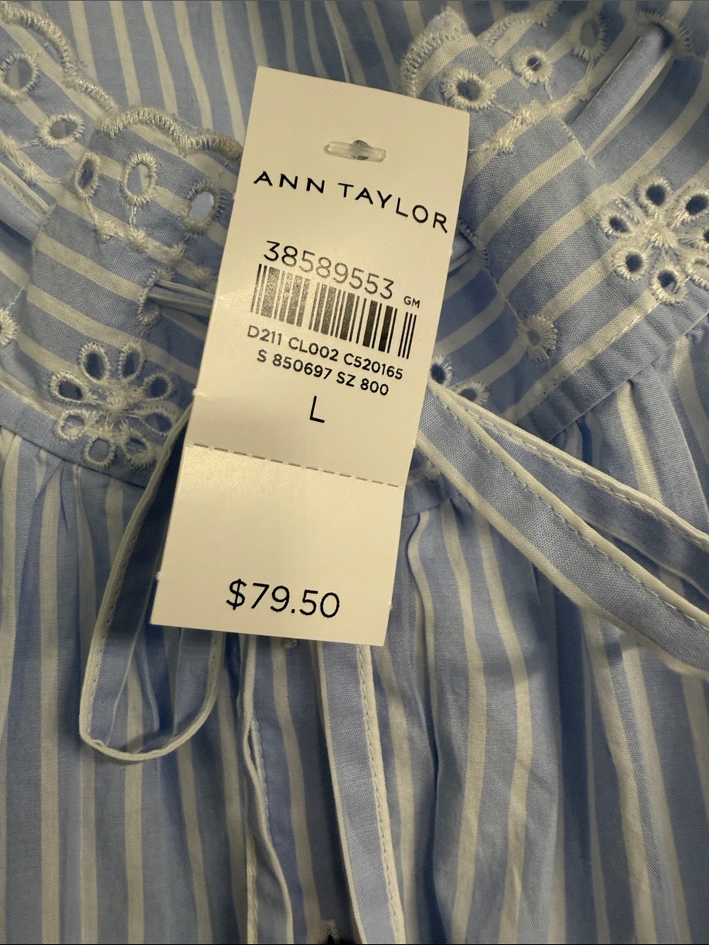 LOFT Blue and White Striped Eyelet Tie-Front Sleeveless Blouse - Picture 2 of 4